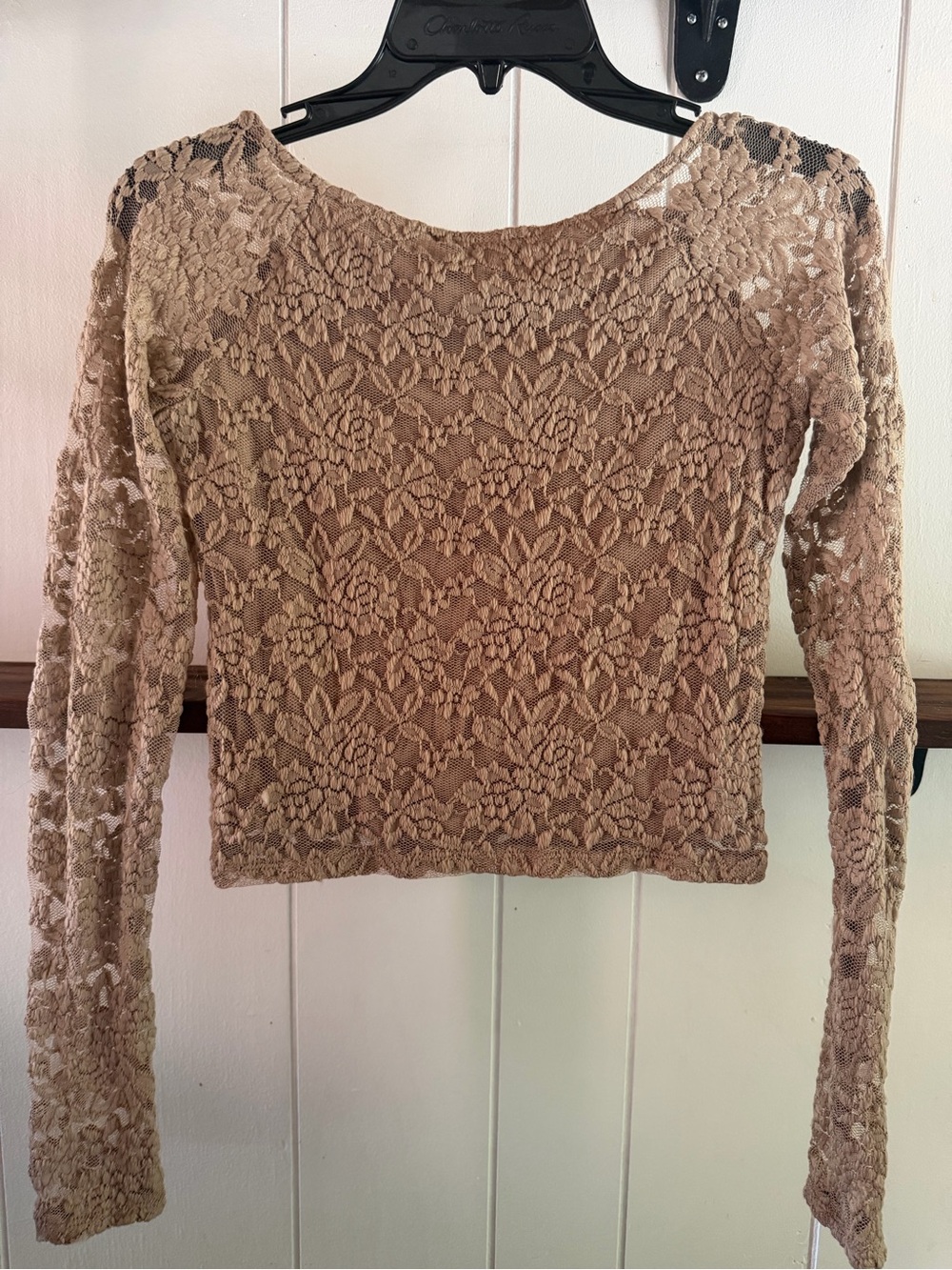 Lace Long Sleeve Crop Top - Taupe - MEDIUM - Picture 1 of 3